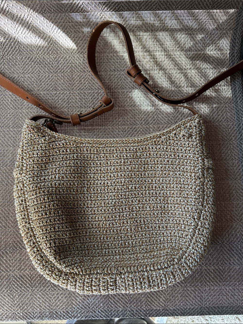 THE SAK Woven Shoulder Bag with Brown Leather Strap